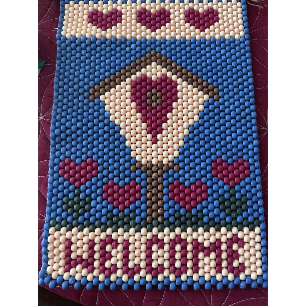 Vtg WELCOME SIGN 14"x10" Wal Beaded Hanging Birdhouse Hearts Farm Plaque - Picture 2 of 5